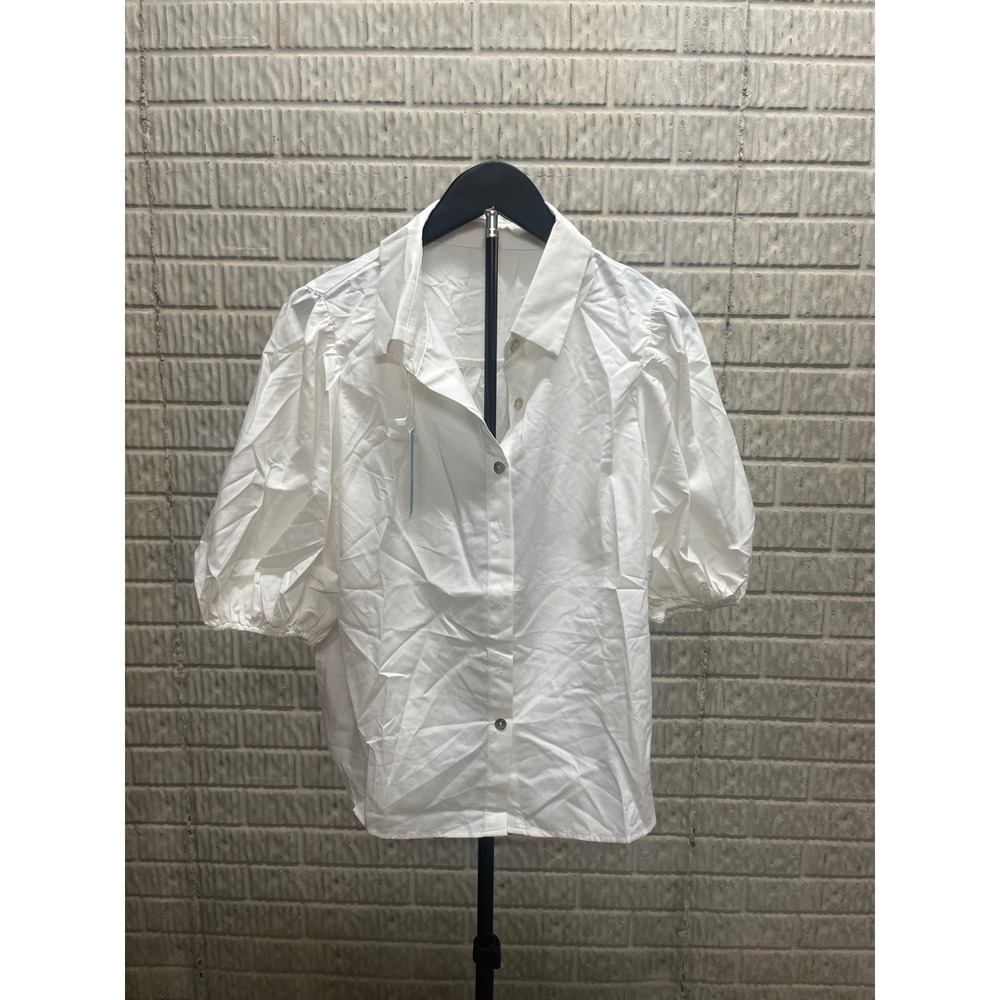Cupshe White Puff Sleeve Button Down Shirt CAA04D4H009CC Size Medium NEW